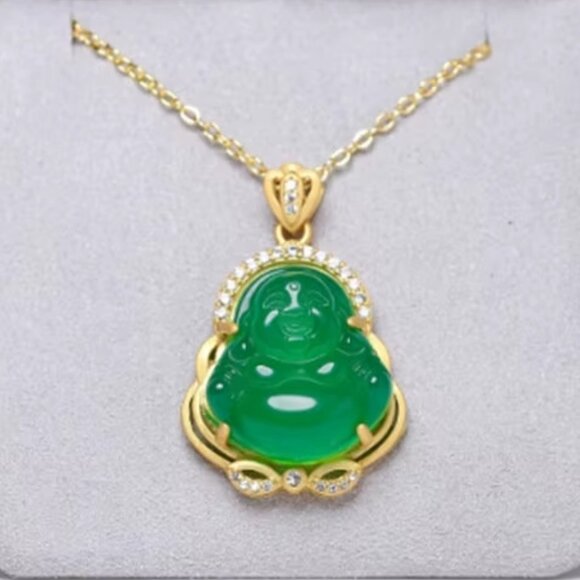 HAPPY BUDDHA PENDANT NECKLACE-925 Silver-Hotei-Green-Gold-Jewelry-Fast Shipping - Picture 11 of 11